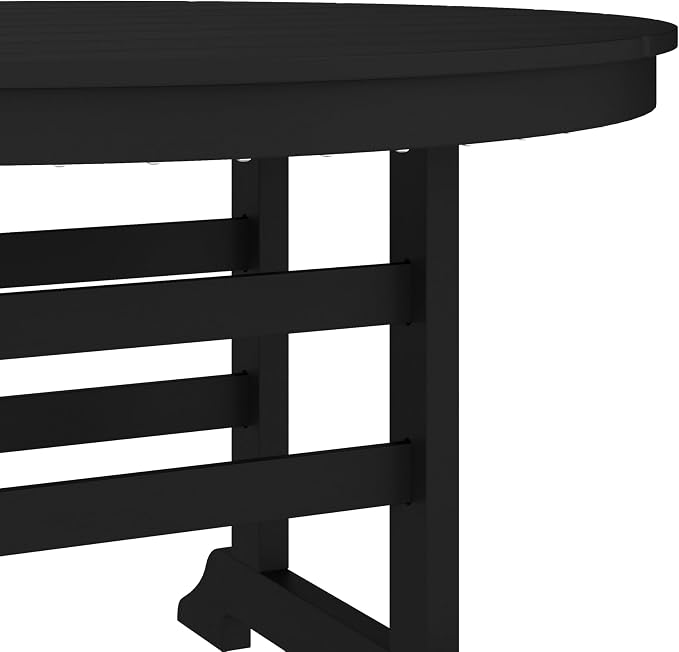 EMMA + OLIVER Elyria Outdoor Dining Table for 4, Adirondack Style Recycled HDPE All-Weather Table, UV Fade and Weather Resistant, 48" Round, Black