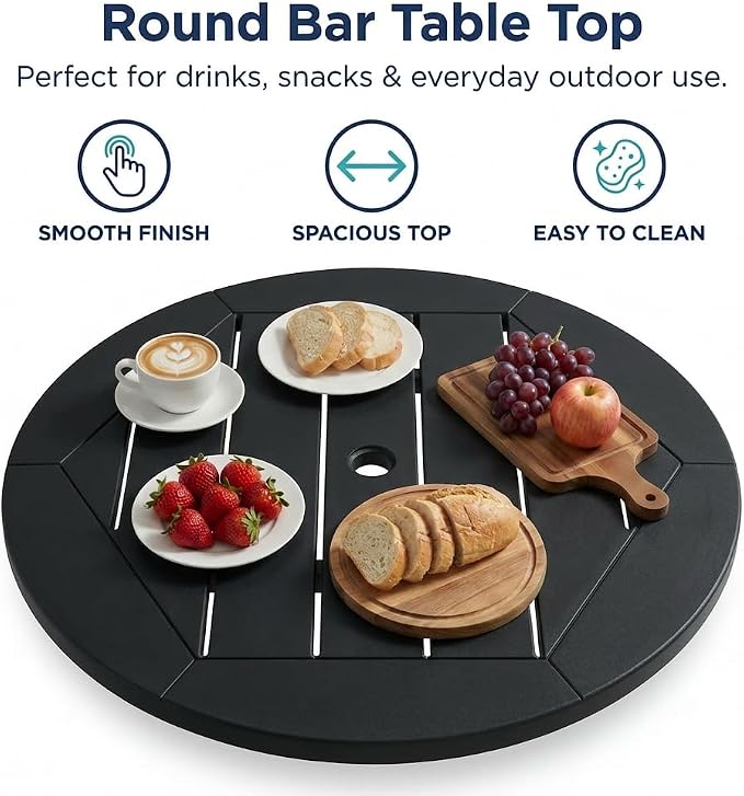 3-Piece HDPE Bar Height Table and Chairs Set, 31.1" Square High Top Pub Table with Umbrella Hole, 2 Adirondack Charis with Cup Holders, Outdoor Patio Dining Set for Bistro Backyard Deck Black
