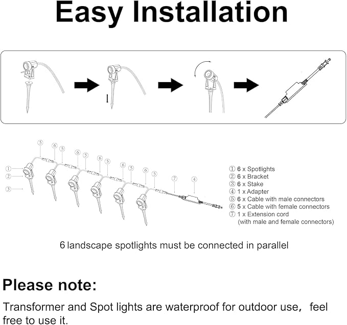 SUNTHIN 6 Pack Outdoor Landscape Lights with Transformer, LED Spotlights | Low Voltage Yard Lighting, Extendable Landscape Ground Lights, IP65 Waterproof Outdoor Spot Lights for Garden, Trees & House