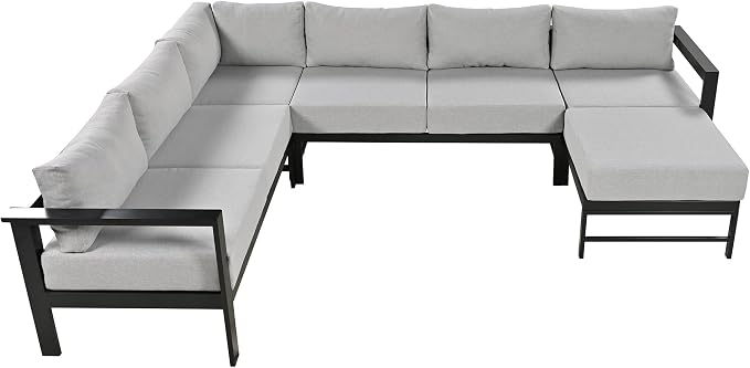 JIVOIT Multi-Person Outdoor Sofa Set, U-Shaped Aluminum Outdoor Sofa Set with Thick Cushions and Backrests, Modular Patio Sofa Set for Gardens, Backyards, and Balconies (Grey * 069)
