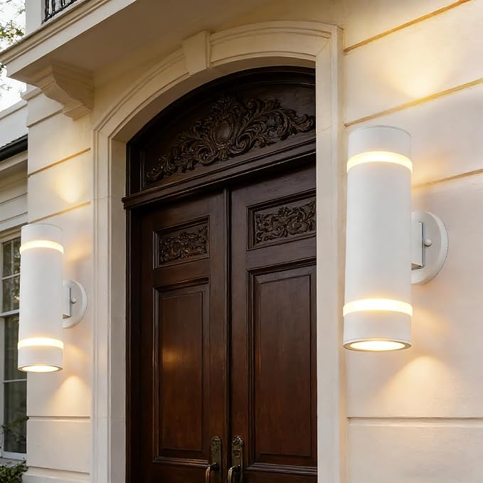 13" Stainless Steel Modern Outdoor Wall Sconce Cylinder Porch Light | E26 Base,UL listed,White Up and Down Lights Outdoor Exterior Lighting Fixture for House Garage Patio Porch Garden