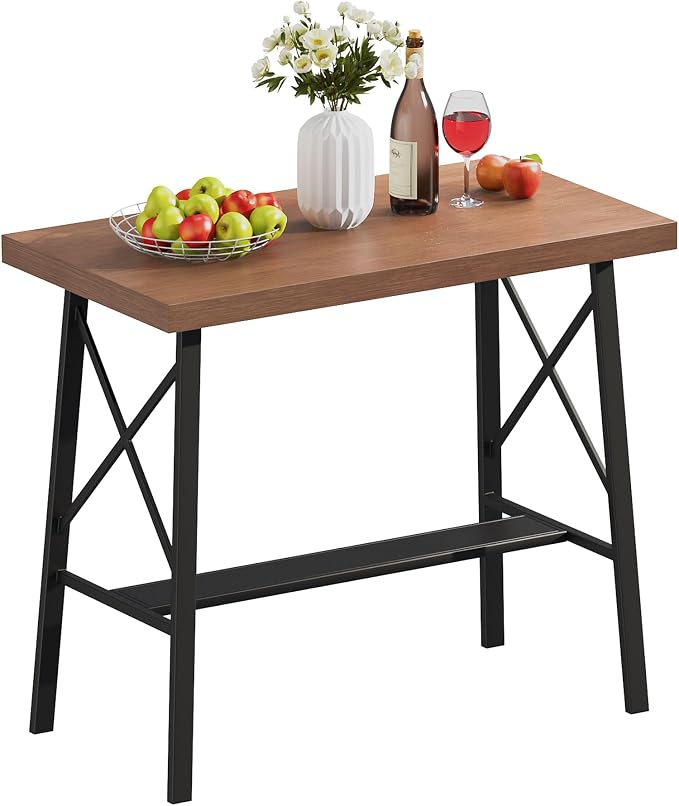 VICLLAX Outdoor Bar Table, 40.5" Wide Patio Counter Height Patio Table, Rectangle Bar Table for Front Porch Balcony, Backyard, Walnut