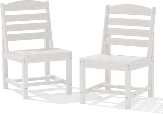 KINGYES Patio Armless Dinning Chairs Set of 2, HDPE All-Weather Outdoor Patio Chairs for Garden Backyard, White