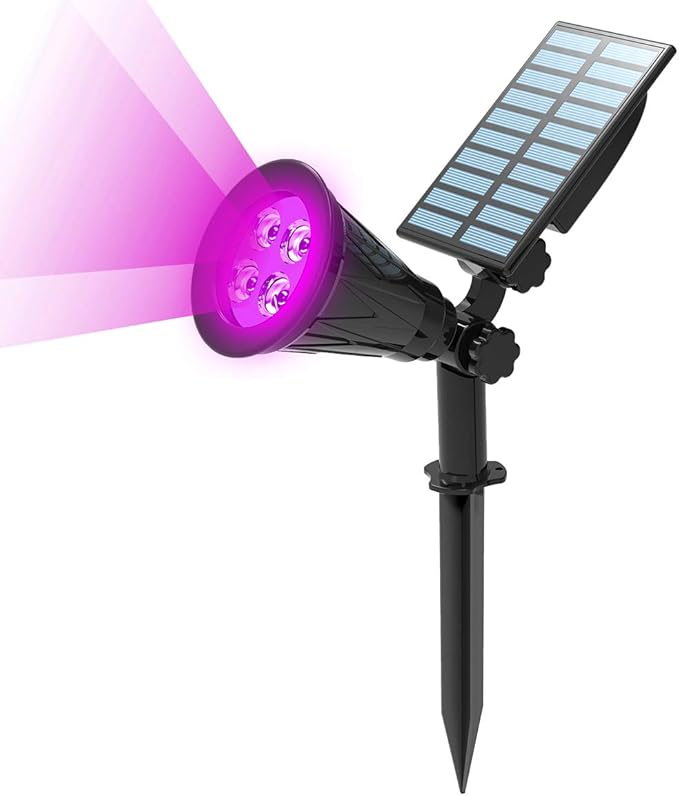 T-SUN Purple Solar Spot Lights Outdoor, Solar Black Lights Outdoor,1 Pack | 4 LEDs, 2 Lighting Modes, IP65 Waterproof Dusk to Dawn Solar Lights for Tree, Patio, Yard, Garden, Driveway, Halloween