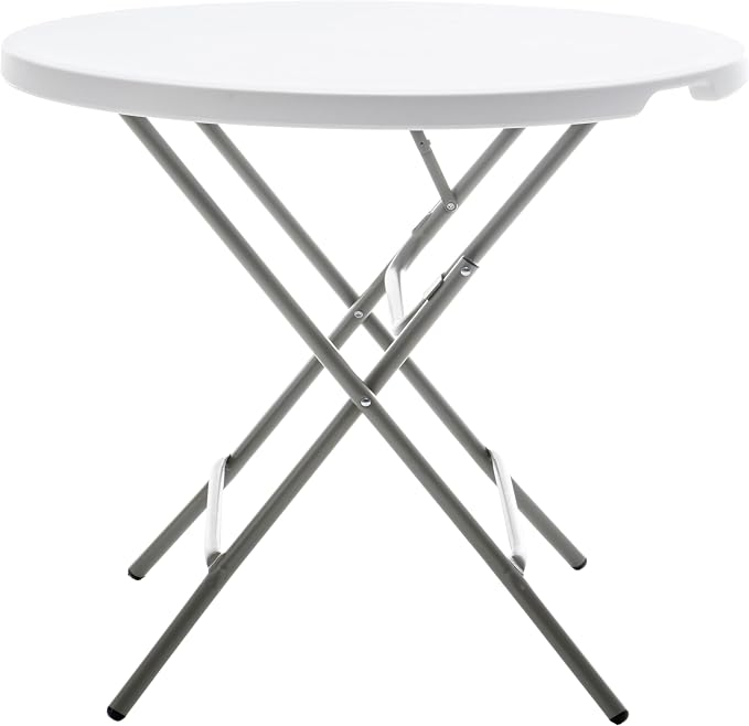 BTEXPERT White 2.63 Foot Round Plastic Folding Table 30" Height Folding Commercial Portable for Banquet Card Coffee Dining Wedding Party Event Home Kitchen Outdoor Thick Top Metal Frame Set of 4