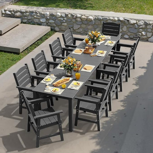 YEFU 12-Piece Patio Dining Sets: All-Weather Outdoor Table and Chairs Outside Furniture with Umbrella Hole & Aluminum Frame - HIPS Modern Patio Dining Set for 10 for Family Gathering in Deck/Pool Grey