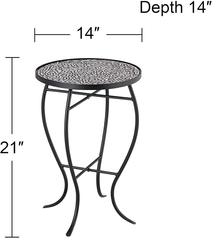 Teal Island Designs Zaltana Modern Black Metal Round Outdoor Accent Side Tables 14" Wide Set of 2 Set of 2 Free-Form Mosaic Tile Tabletop Gracefully Curved Legs for Spaces Porch Patio Home Hous