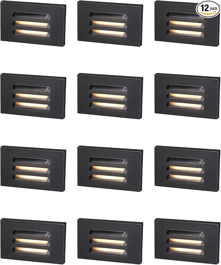 LEONLITE 12-Pack 5CCT 120V LED Step Lights, Louvered, Black | Horizontal, 10%-100% Dimmable, CRI90, ETL, Indoor Outdoor Stair Lights, Wet Location, 2700K/3000K/3500K/4000K/5000K, Aluminum