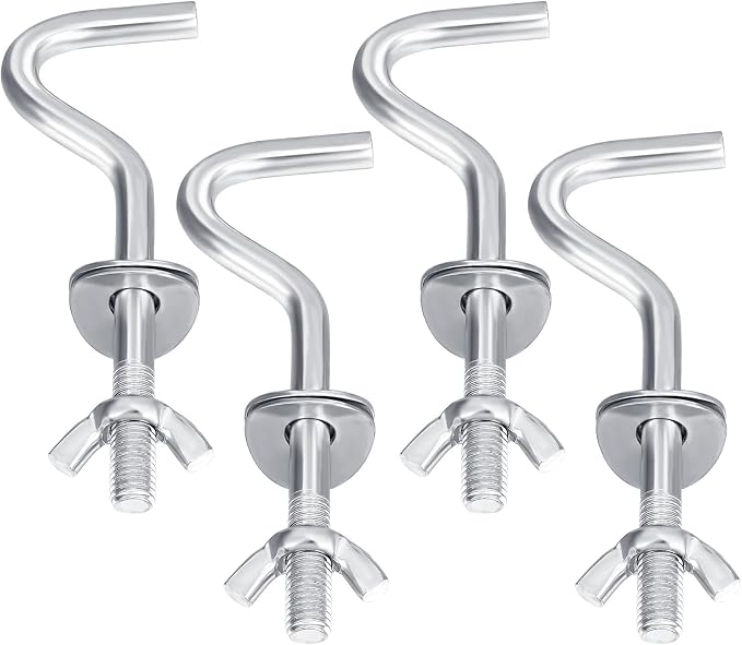 Gisafai 4 Packs Hammock Hooks Zinc Heavy Duty Replacement Hooks 3/8 Inch Portable Hammock Fit Column Diameters of 1-1/4 to 2 Inches Stand Accessories(Silver)