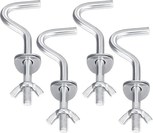 Gisafai 4 Packs Hammock Hooks Zinc Heavy Duty Replacement Hooks 3/8 Inch Portable Hammock Fit Column Diameters of 1-1/4 to 2 Inches Stand Accessories(Silver)