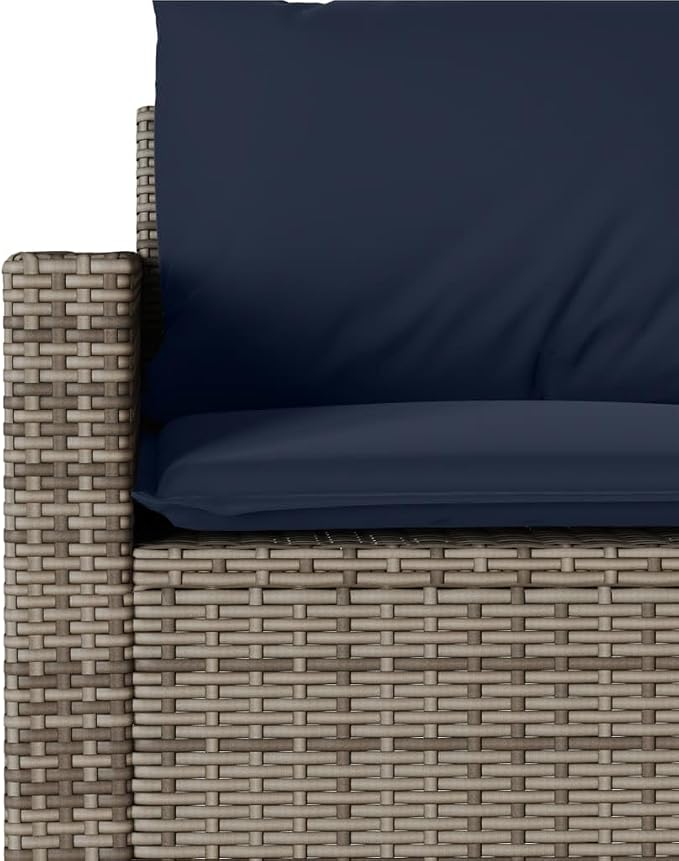 2 Piece Garden Dining Set with Gray Poly Rattan, Tempered Glass Tabletop, and Thickly Padded Cushions for Patio