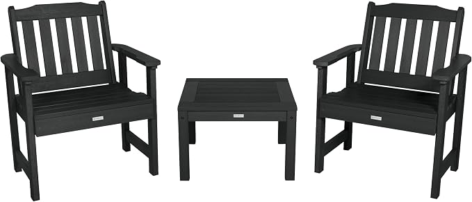 Highwood AD-KITCHGL2-BKE 2 Lehigh Garden Chairs with 1 Square Side Table 3-Piece Set, Black