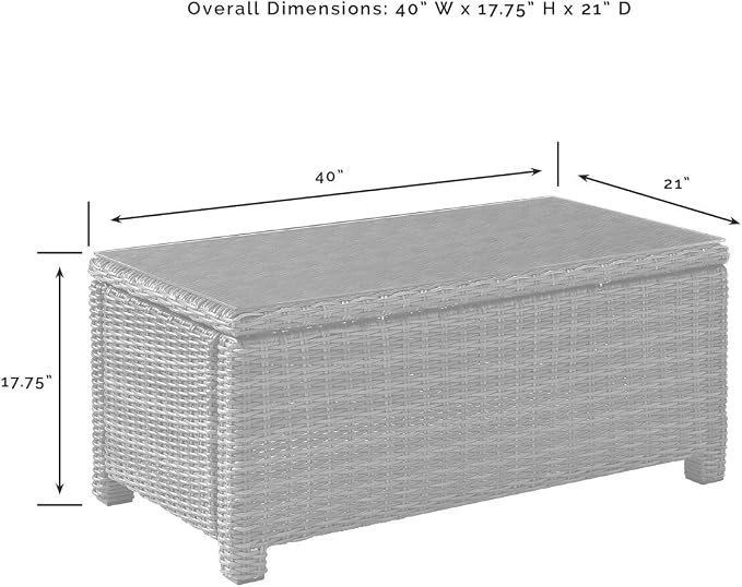 HomeStock Gothic Glamour Outdoor Wicker Coffee Table Gray, Tempered Glass Table Top, Adjustable Levelers on Legs, 17.75" H x 40" L x 21" D