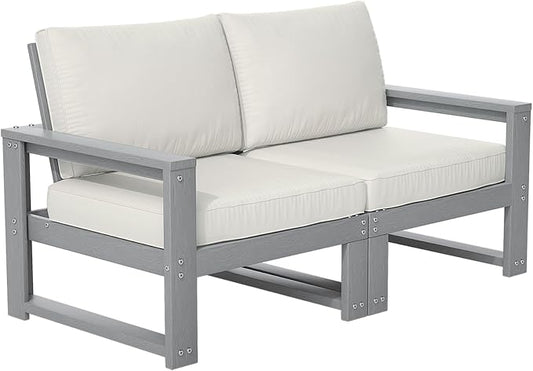 Patio Furniture Set, HDPE Outdoor Couch Loveseat with Cushions,All Weather Outdoor Sofa for Porch, Backyard, Deck,Grey