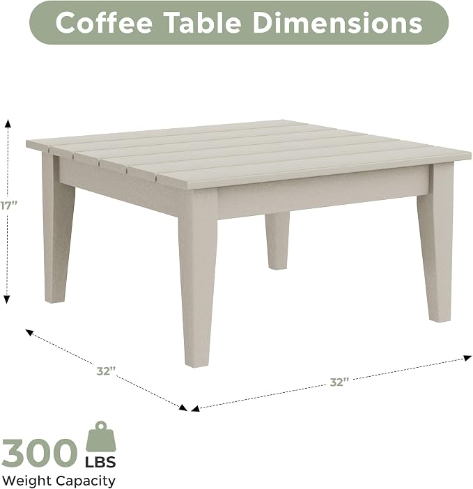 WestinTrends Ashore Outdoor Coffee Table, 32 Inch All Weather Poly Lumber Adirondack Patio Coffee Table Square Low Table, Sand