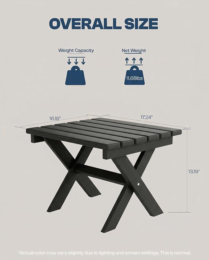 Outdoor Folding Side Table, Lightweight & Space-Saving Design, All-Weather HDPE Material, Realistic Wood-Grain Finish (Black,1 Table)