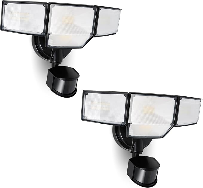LUTEC 80W 9000LM LED Security Lights Motion Sensor Outdoor Lights, 4 Head LED Flood Lights Outdoor 5000K Daylight, IP65 Waterproof, Motion Detected Lights for Outside, Garage, Yard (Black) - 2 Pack