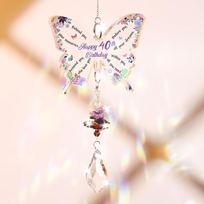 Funnli 40th Birthday Gifts Women, 40th Birthday Decorations Suncatcher | 40 Year Old Bday Gift for Friends Sister Mom Grandma Window Hangings Home Decoration, 40th Birthday Decorations for Women