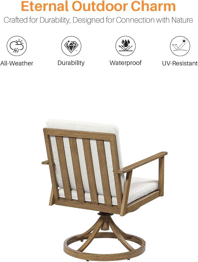 Outdoor Swivel Patio Dining Chair Set of 2, Never-Rust Outdoor Aluminum Patio Swivel Chairs with Cushions, Patio Dining Furniture Chairs Set for Garden, Backyard, Porch, Lawn, Teak