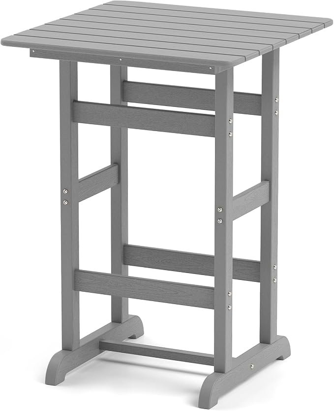 Tangkula 30" x 30" Square Bar Table, Patio HDPE Bar Height Dining Table w/Slatted Tabletop, Outdoor All-Weather High-Top Bistro Table for Poolside, Backyard, Balcony