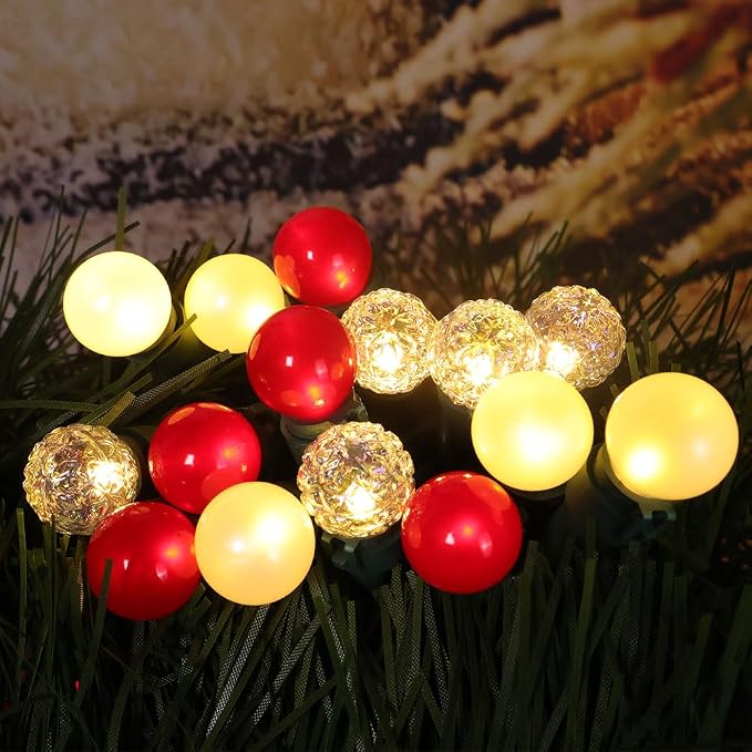 Red and White Christmas Lights Outdoor G15 Pearlized Glass 70 LED 19FT Mini Globe String Lights for Christmas Tree Indoor Outdoor Decor,ETL Certified