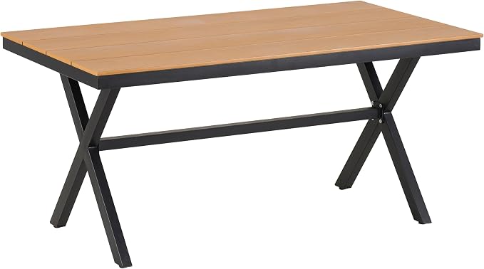 Contemporary Outdoor Set with PE Rattan Chairs and Plastic Wood Dining Table,Suitable for Gardens and Lawns (Brown@38)