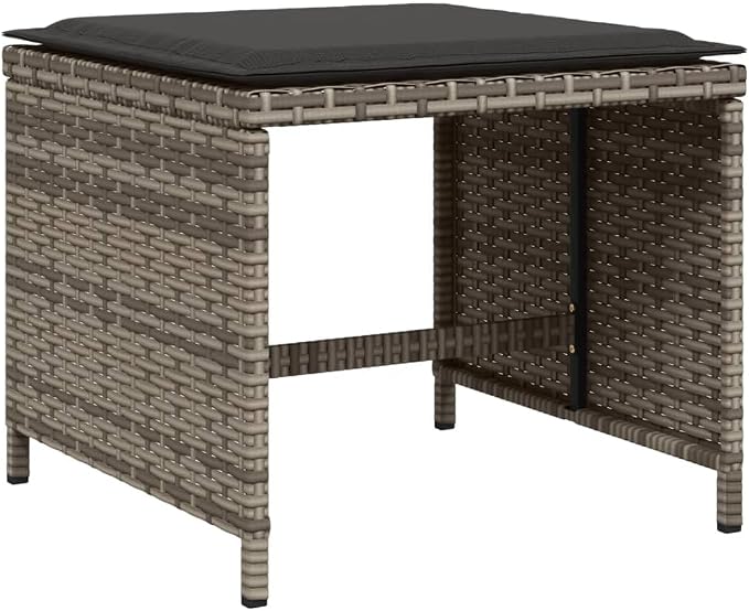 11 Piece Outdoor Patio Dining Set with Cushions Gray Poly Rattan, Foldable Chairs and Acacia Wood Table for Garden Backyard Deck Entertaining