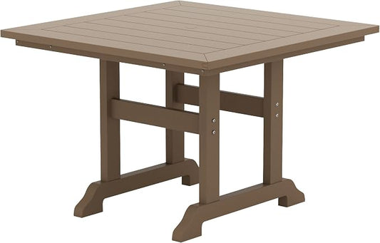 WestinTrends Malibu Outdoor Dining Table, All Weather Poly Lumber Adirondack 43" Trestle Square Patio Table with Umbrella Hole, Weathered Wood