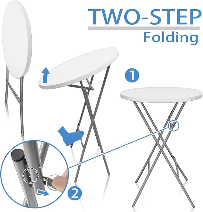 32in Round Foldable Table High Top Cocktail Desk Portable Plastic Table for Party（White/1pc