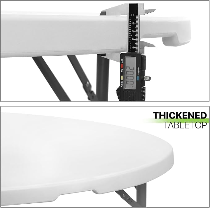 Magshion 60" Round Folding Table, 5 Feet Bi-Folding Plastic Commercial Dining Card Table w/Carrying Handle for Outdoor Wedding Party Event Picnic, White/Gray