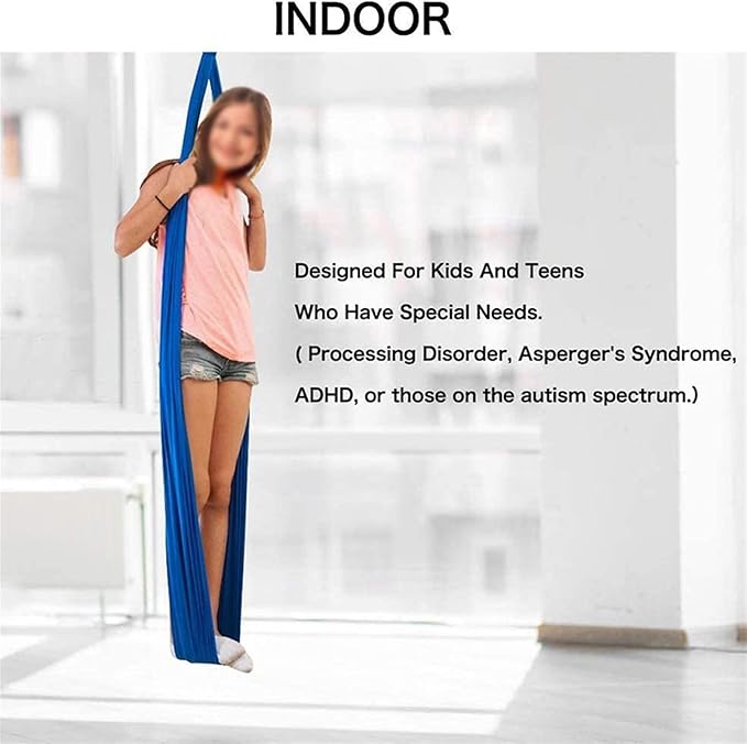 Physical Sensory Swing Chair for Bedroom，Breathable Snuggle Hammock Set Indoor Outdoor Kids Toys Play for Autism ADHD Vestibular System Exercise (Color : Blue, Size : 150x280cm/59x110in)
