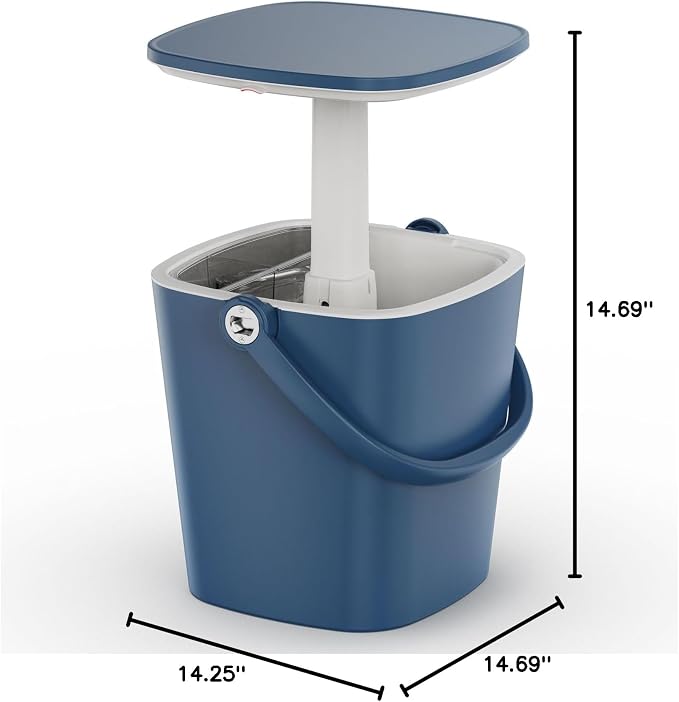 EasyUp Outdoor Cooler Side Table, Portable Ice Cooler Table with Table Top, Outdoor Ice Cool Bar, Lift Top Lid, Durable Handle, Cold Resistance, for Patio, Pool, Camping (Blue)