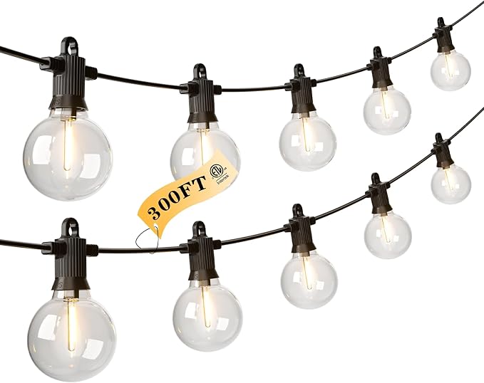 Kawaya G40 Outdoor String Lights 300FT IP65 Waterproof 2700K Patio Light | IP65 146+4 Shatterproof Edison Globe Blubs,2700K Warm White for Garden Porch Fence Camping Party Backyard Deck Bistro Balcony