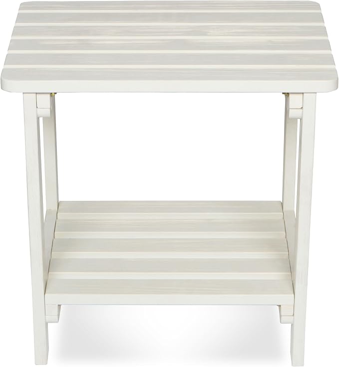 Shine Company Providence Rectangular Solid Wood Side Table, Outdoor Adirondack Patio Table, Eggshell White