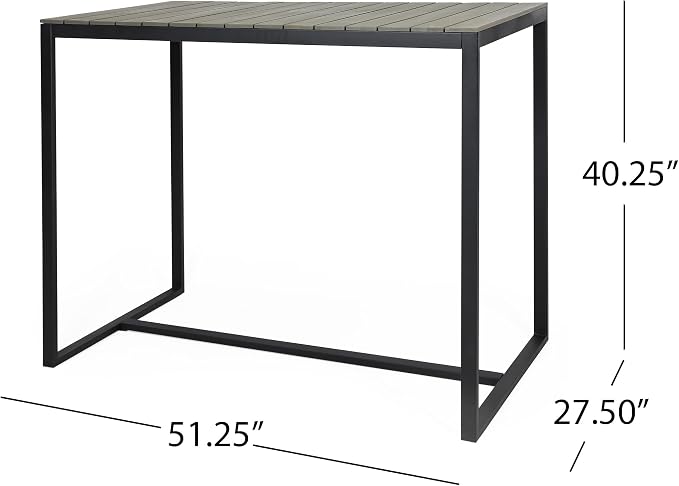 Industrial Acacia Wood Outdoor Bar Table with Metal Frame & Slat Design - Weather-Resistant Patio Furniture for Entertaining (51.25" W x 27.50" D x 40.25" H)