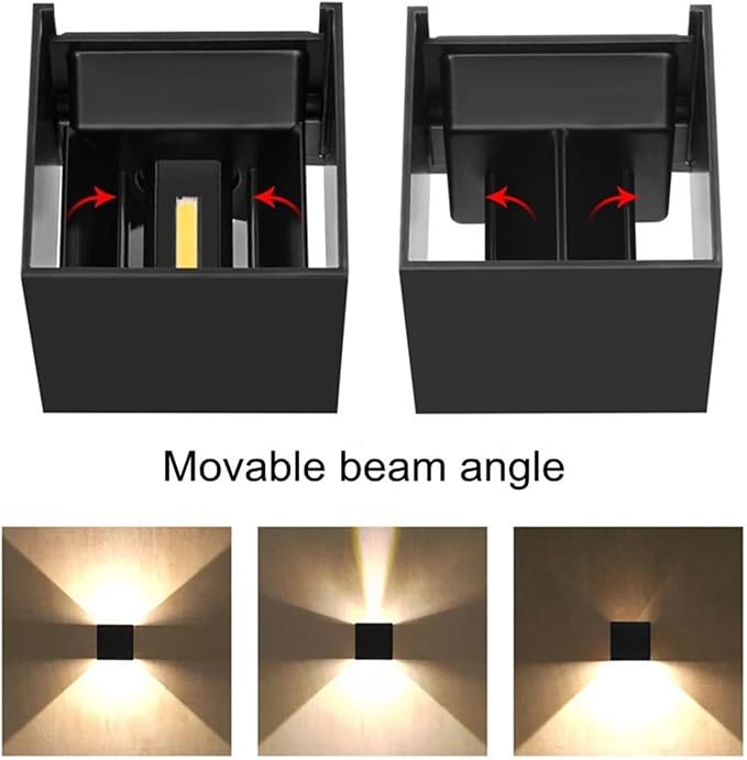 Mille Lucciole 4 Pack Outdoor Wall Lights Exterior/Interior LED Wall Sconces IP65 Waterproof Square Aluminum Wall Lamps Outdoor Lighting Fixture Up and Down Lights Modern Black 12W 6500K Cold Lights