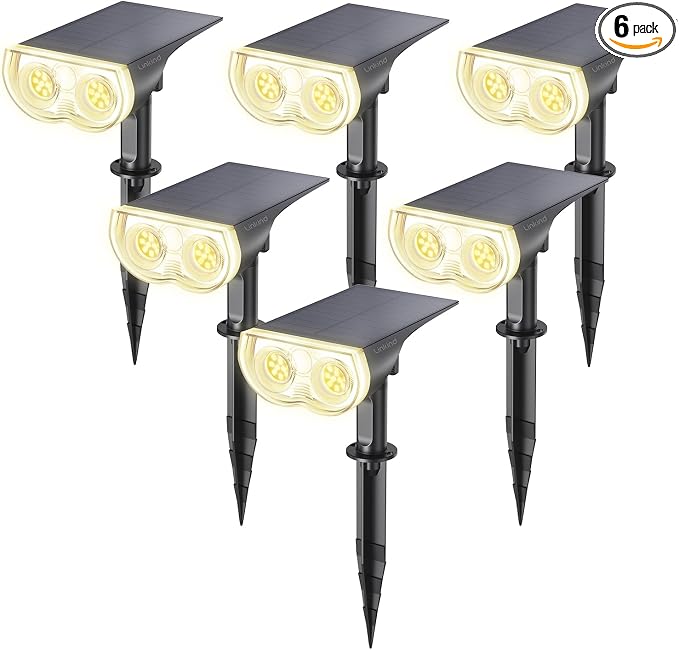 Linkind Solar Lights Outdoor Waterproof LED Spotlights Warm White 6 Pack | Starray, 3 Lighting Modes, 650LM, 3000K, Dusk to Dawn, In-Ground Wall-Mounted for Landscape Yard Garden Tree Flag Pathway