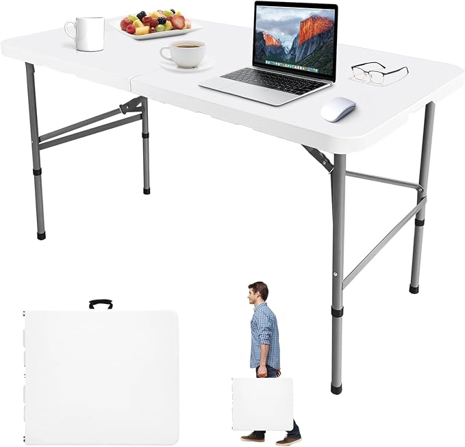 4FT Folding Table Portable Foldable Outdoor Camping Card Table Easy to Store Lightweight Durable Multi-Use Ideal for Picnics Parties Events and Home Use
