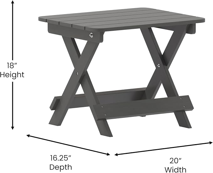 Flash Furniture Halifax Outdoor Folding Side Table, Portable All-Weather HDPE Adirondack Side Table, Gray