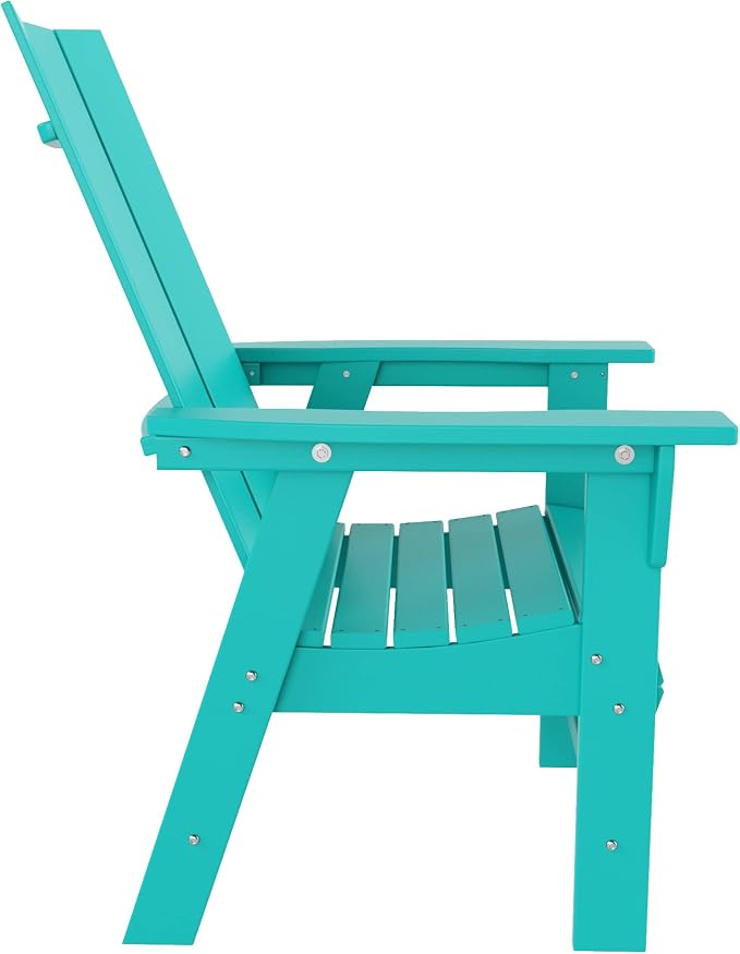 WestinTrends Ashore 7 Pieces Adirondack Outdoor Dining Set, All Weather Poly Lumber Slatted Modern Farmhouse Outdoor Furniture Set, 71" Trestle Dining Table and 6 Adirondack Dining Chair, Turquoise