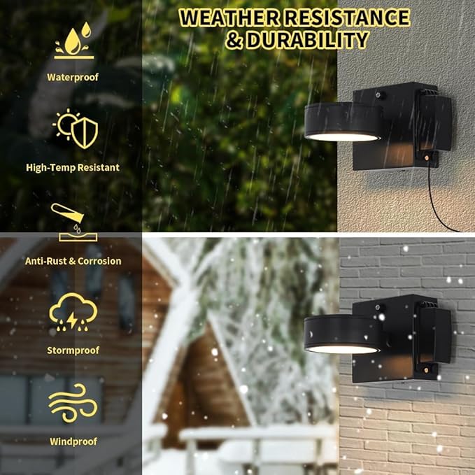 Porch Lights with GFCI Outlet, Dusk to Dawn Outdoor Wall Light with Outlet, LED Aluminum Exterior Light Fixture Waterproof, Outside Lights for House, Front, Door, Patio, Garage