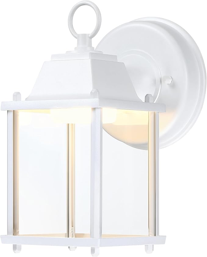 Outdoor Wall Light Fixture, Rustproof Aluminum, Clear Glass, LED | Exterior Porch Light Wall Sconce Lantern for House, Patio, Garage, Waterproof Anti-rust, 9.5W 800 Lumen, 3000K, White, 1 Pack