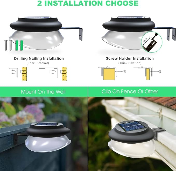 DBF Outdoor Solar Gutter Lights - Solar Fence Lights Outdoor Waterproof LED Deck Lighting Wall Mount Decorative Auto On/Off for Eaves Yard Garage Garden Deck Patio Railing (6 Pack)