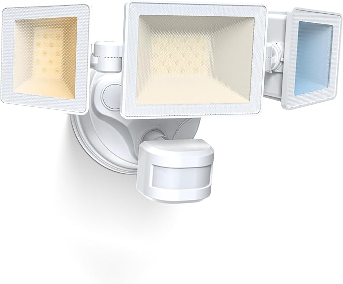 ALUSSO Motion Sensor Outdoor Lights Hardwired(Not Solar),40W 4500LM Flood Lights Outdoor 120V,3 Modes(Dusk to Dawn/Auto/On Time), 3CCT 3000K/4000K/6500K Security Light for Garage Yard Porch,White,ETL