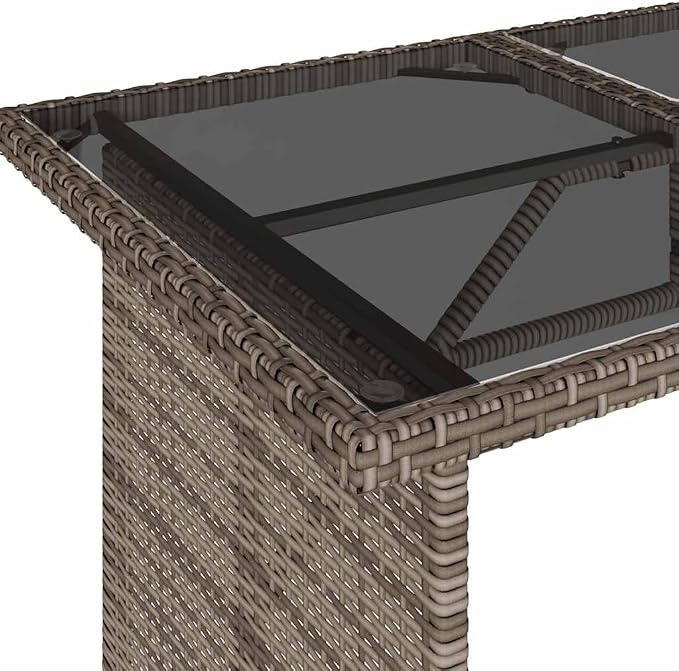 Garden Table 43.3x26.8 Inch, Grey PE Rattan Outdoor Table with Tempered Glass Top, Powder Coated Steel Frame for Patio Balcony Dining