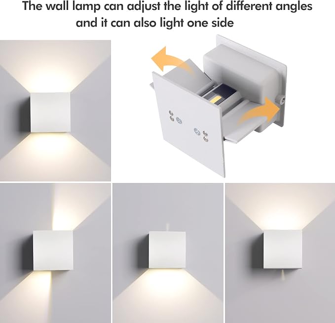 Mille Lucciole 12W 4Pack Outdoor Wall Lights Exterior/Interior,LED White Outdoor Wall Sconces Light Fixtures Modern,IP65 Waterproof Square Aluminum Wall Lamps, Up and Down Lights 3000K Warm Lights