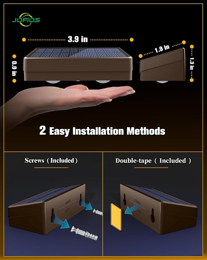 JOFIOS Solar Fence Lights 12 Pack Brown, 50 Lumens Outdoor Fence Lights Solar Powered with 12 Modes RGB Color Glow LED Deck Lighting Outdoor Waterproof IP65, Backyard, Deck, Porch, Railing, Pool, Wall