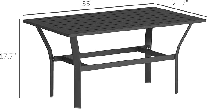 Outsunny Outdoor Coffee Table, All-Weather Rectangle Metal Patio Coffee Table with Slatted Tabletop for Outside, Patio, Garden, Balcony, Backyard, Black