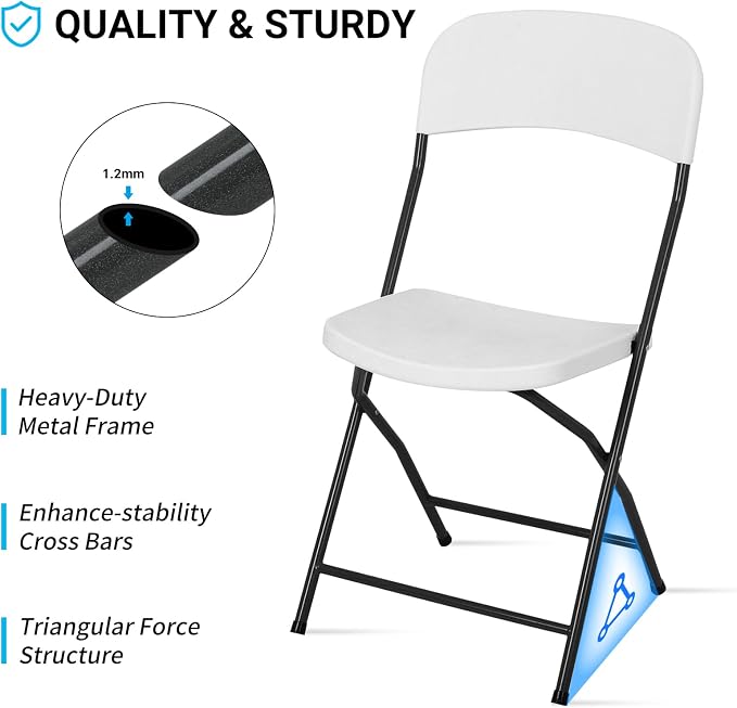 34" Folding Card Table and Chairs, Outdoor Folding Chairs Set of 4, Folding Table with Handle for Parties, Picnic, Event, Indoor Outdoor Activities, at Home and Commercial Use, White