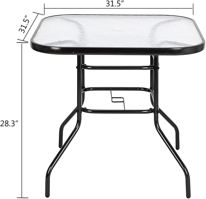 Outdoor Table Patio Table Dining Table with Tempered Glass Umbrella Hole for Lawn Balcony, Yard